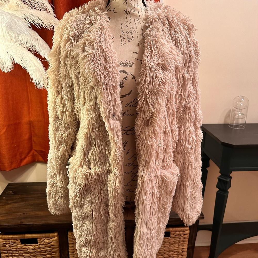 Shaggy Beige Faux Fur Coat